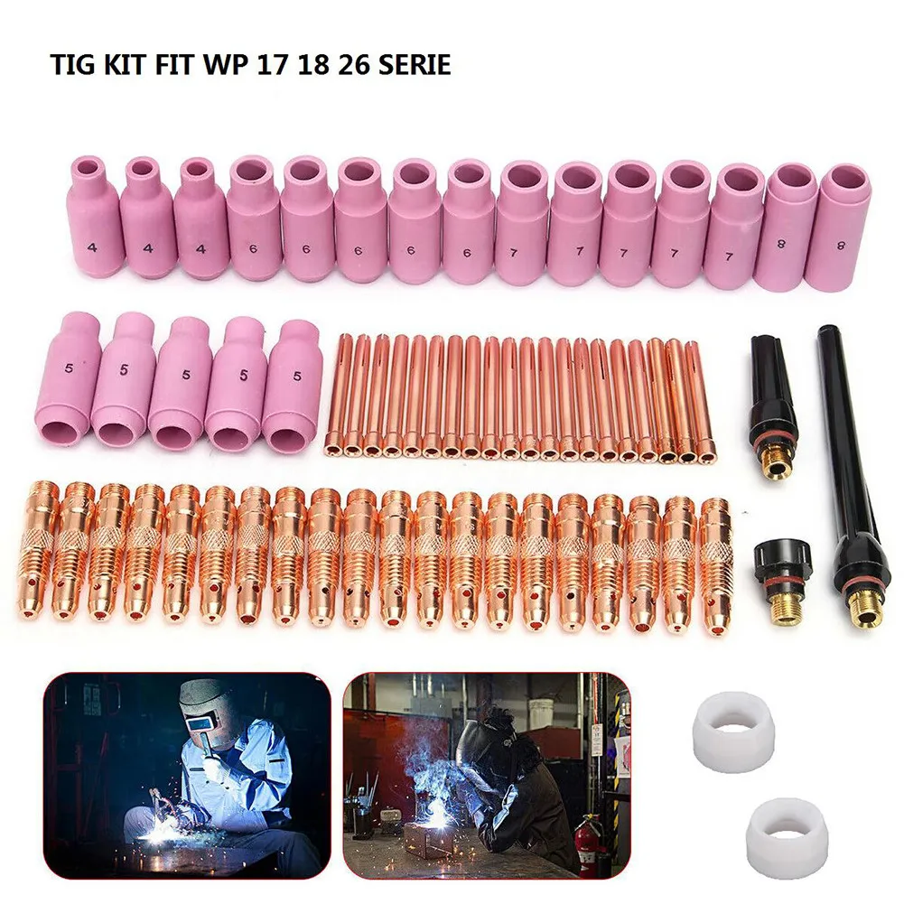 58pcs TIG Welding Torch Gas Lens Collet Body Consumables Cup Kit For WP-17/18/26 Welding Lens Collet Body Consumable Cup Kit
58pcs TIG Welding Torch Gas Lens Collet Body Consumables Cup Kit For WP-17/18/26 Welding Lens Collet Body Consumable Cup Kit