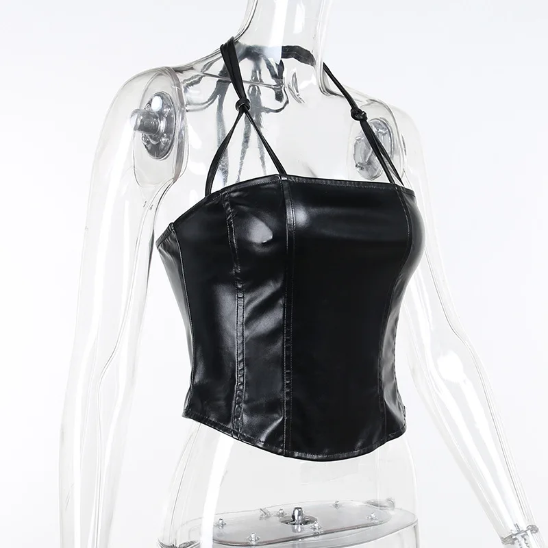 Party Black PU Leather Halterneck Bra for Women 2022 New Summer Lady Sleeveless Tops Female Clothing Fashion Solid Color Outfits
Party Black PU Leather Halterneck Bra for Women 2022 New Summer Lady Sleeveless Tops Female Clothing Fashion Solid Color Outfits