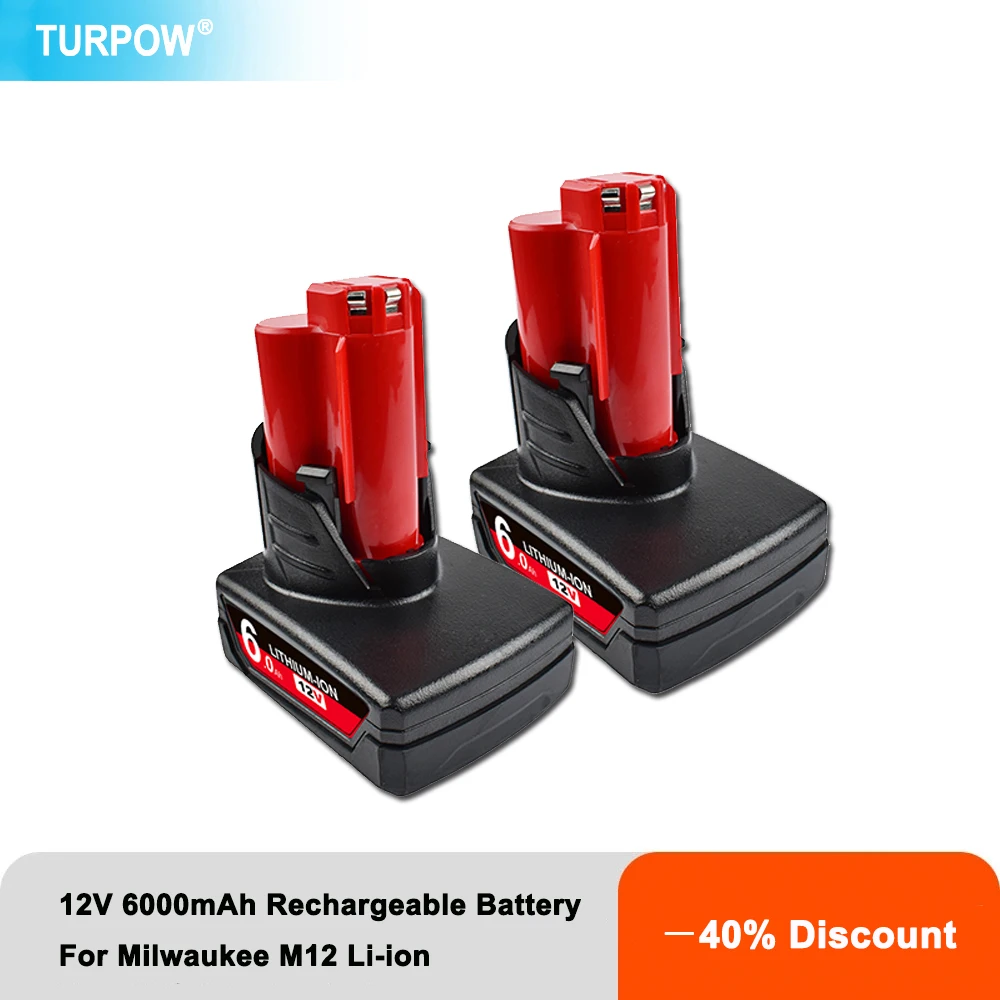 Turpow 12V 6000mAh Rechargeable Battery for Milwaukee M12 XC Cordless Tools 48-11-2402 48-11-2411 Batteries 48-11-2401 MIL-12A-L
Turpow 12V 6000mAh Rechargeable Battery for Milwaukee M12 XC Cordless Tools 48-11-2402 48-11-2411 Batteries 48-11-2401 MIL-12A-L
