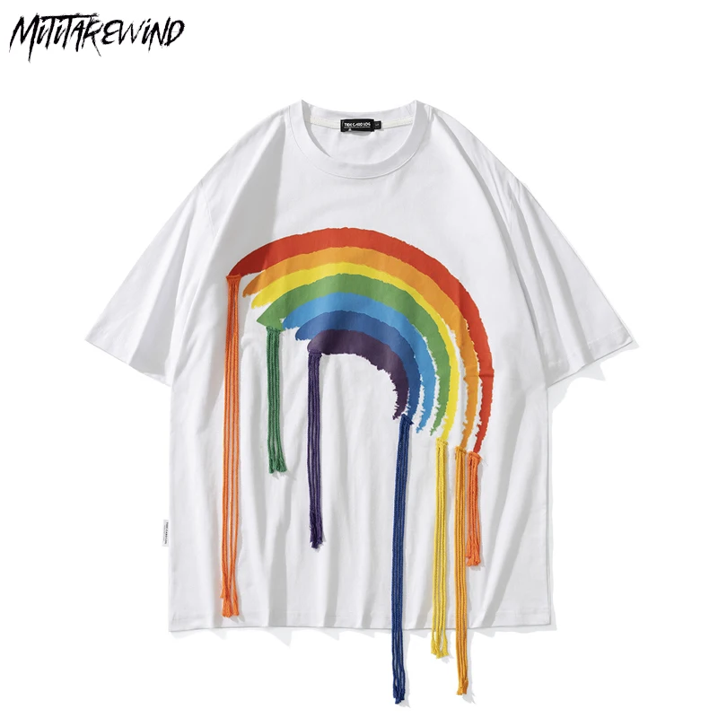 High Street Rainbow Print T-shirts Casual Loose Fashion Cotton Men T Shirt Summer Round Neck Short-sleeved Tops Tees Unisex 2023
High Street Rainbow Print T-shirts Casual Loose Fashion Cotton Men T Shirt Summer Round Neck Short-sleeved Tops Tees Unisex 2023
