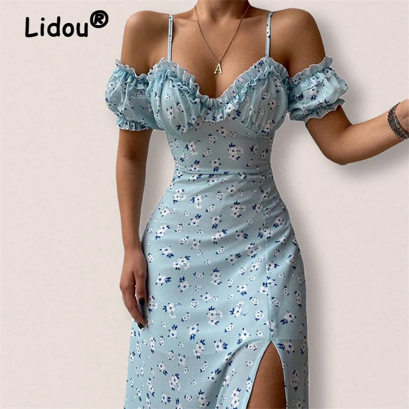 Women Off Shoulder Spaghetti Strap Party Split Dress Summer Ladies Puff Sleeve V-neck Split Floarl Boho Aesthetic A-Line Dresses
Women Off Shoulder Spaghetti Strap Party Split Dress Summer Ladies Puff Sleeve V-neck Split Floarl Boho Aesthetic A-Line Dresses