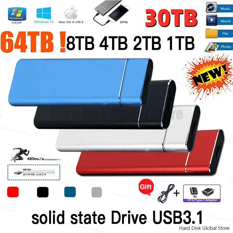 Portable New 128TB SSD Type-C USB3.1 2TB External Mobile Solid State Drive High Speed 1TB Hard Drive For Laptop Mass Storage
Portable New 128TB SSD Type-C USB3.1 2TB External Mobile Solid State Drive High Speed 1TB Hard Drive For Laptop Mass Storage