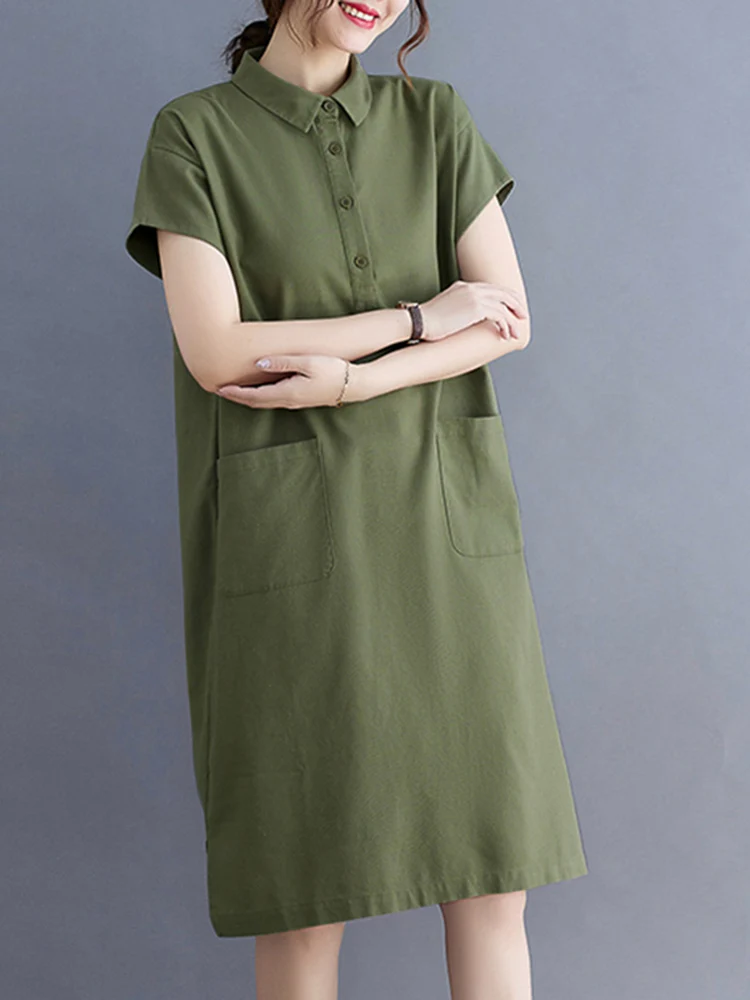 ZANZEA Summer Elegant Women Pockets Casual Solid Work Vestidos Loose Knee-length Sundress Lapel Neck Short Sleeve Shirt Dress
ZANZEA Summer Elegant Women Pockets Casual Solid Work Vestidos Loose Knee-length Sundress Lapel Neck Short Sleeve Shirt Dress