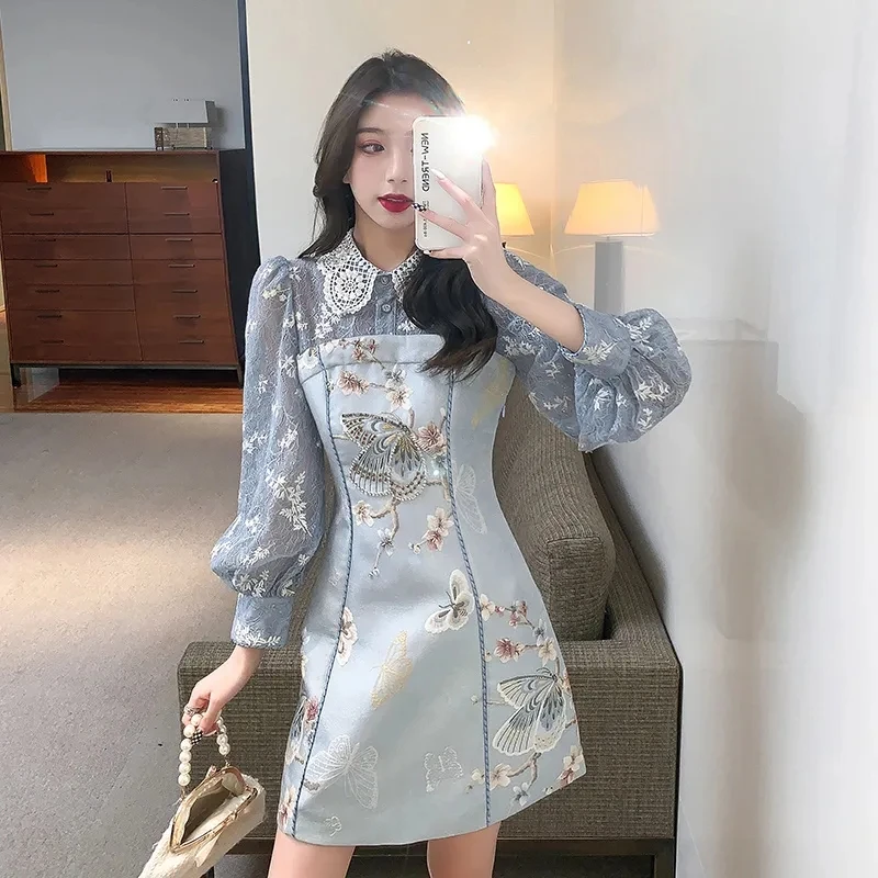 2022 Autumn Winter New Dress Womens French Retro Temperament Waist Dresses Women Embroidered Doll collar Puff Sleeve Short Skirt
2022 Autumn Winter New Dress Womens French Retro Temperament Waist Dresses Women Embroidered Doll collar Puff Sleeve Short Skirt