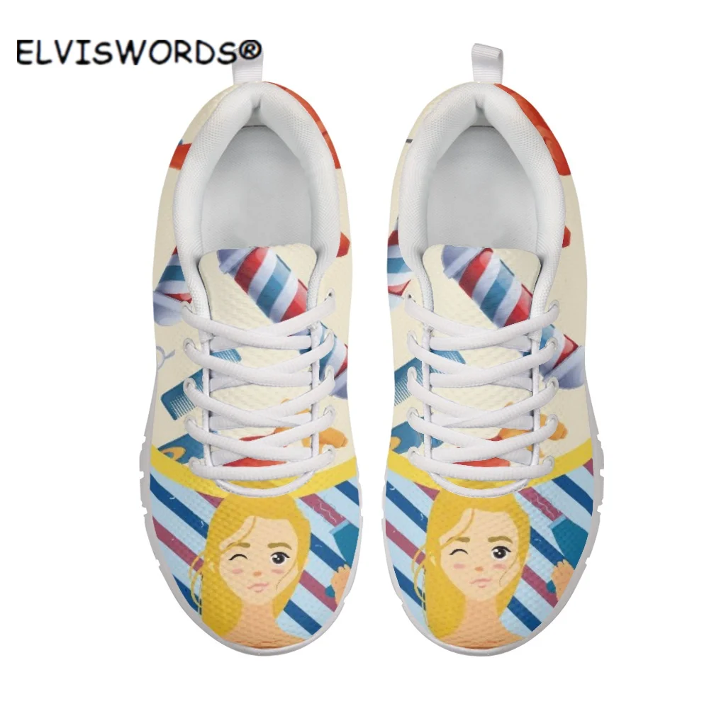 

ELVISWORDS Fashion Girls Hairdresser Pattern Lady Flats Sports Shoes Spring Women Causal Mesh Sneakers Comfortable Female Mujer