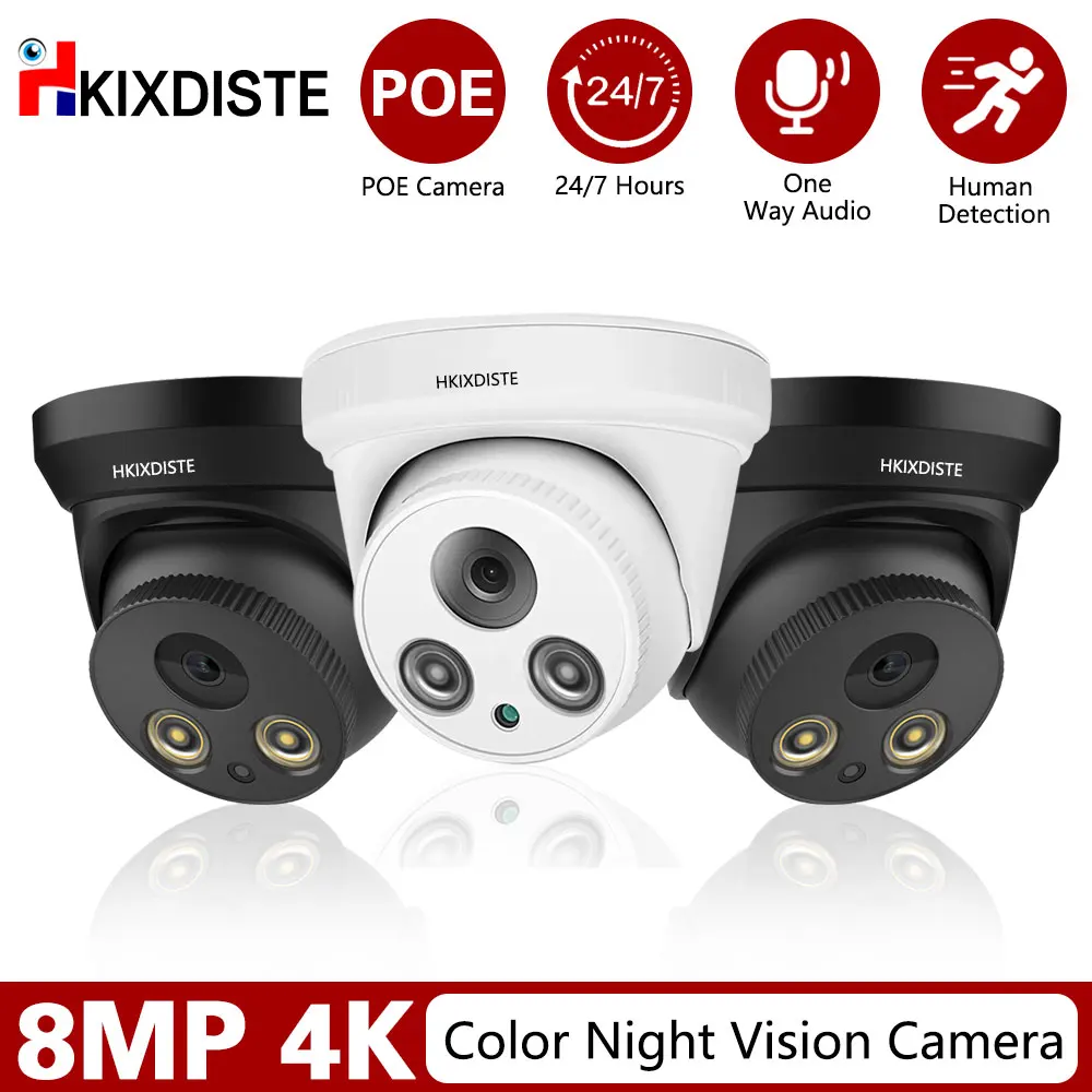 New HD 4K 8MP Colorful POE IP Cam Metal Dome Security Camera Full Color Night Vision 50m Mic/Audio Surveillance Video IP67 H.265
New HD 4K 8MP Colorful POE IP Cam Metal Dome Security Camera Full Color Night Vision 50m Mic/Audio Surveillance Video IP67 H.265