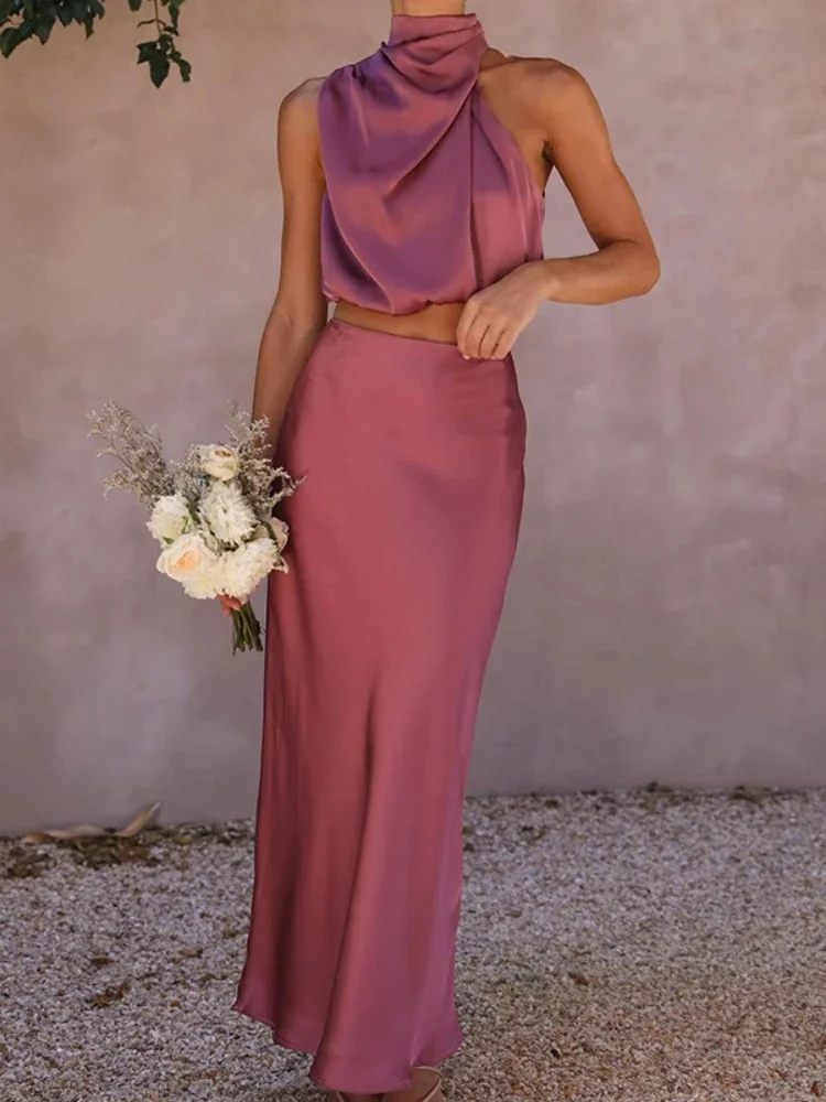 Two Piece Sets Womens Outifits High Collar Sleeveless Asymmetry Tops Solid Color Long Skirt Fashion Elegance Sets Sexy Two Piece
Two Piece Sets Womens Outifits High Collar Sleeveless Asymmetry Tops Solid Color Long Skirt Fashion Elegance Sets Sexy Two Piece