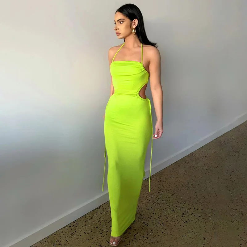 Elegant Sexy Halter Ruched Cut Out Maxi Dress Draped Outfit for Women Summer Sleeveless Party Dresses Gown Vestido 
Elegant Sexy Halter Ruched Cut Out Maxi Dress Draped Outfit for Women Summer Sleeveless Party Dresses Gown Vestido