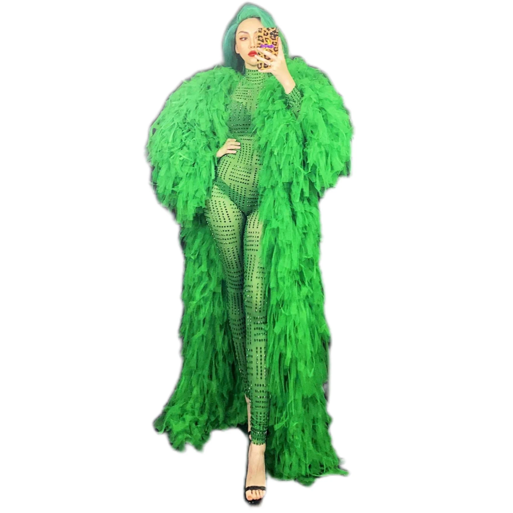 Green Shining Rhinestones Sexy Jumpsuits With Leather Coat For Women Drag Queen Carnival Outfits Festival Wears Model Costume
Green Shining Rhinestones Sexy Jumpsuits With Leather Coat For Women Drag Queen Carnival Outfits Festival Wears Model Costume