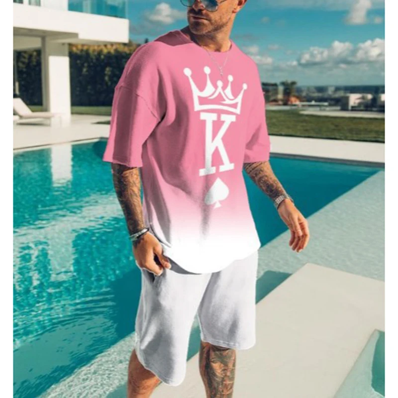 2022Summer Men's t-shirt Suit Step Gradient Color Element Fashion Sportswear Short-sleeved Sweatpants Suit Shirt Suit Plus Size
2022Summer Men's t-shirt Suit Step Gradient Color Element Fashion Sportswear Short-sleeved Sweatpants Suit Shirt Suit Plus Size