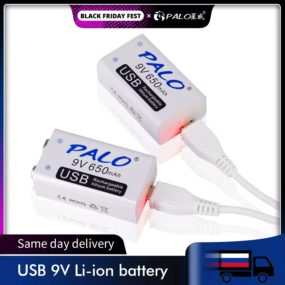 PALO 2-20pcs 9V 6F22 USB lithium Rechargeable Battery 9 volt 650mAh li-ion li ion liion smart fast charging batteries
PALO 2-20pcs 9V 6F22 USB lithium Rechargeable Battery 9 volt 650mAh li-ion li ion liion smart fast charging batteries