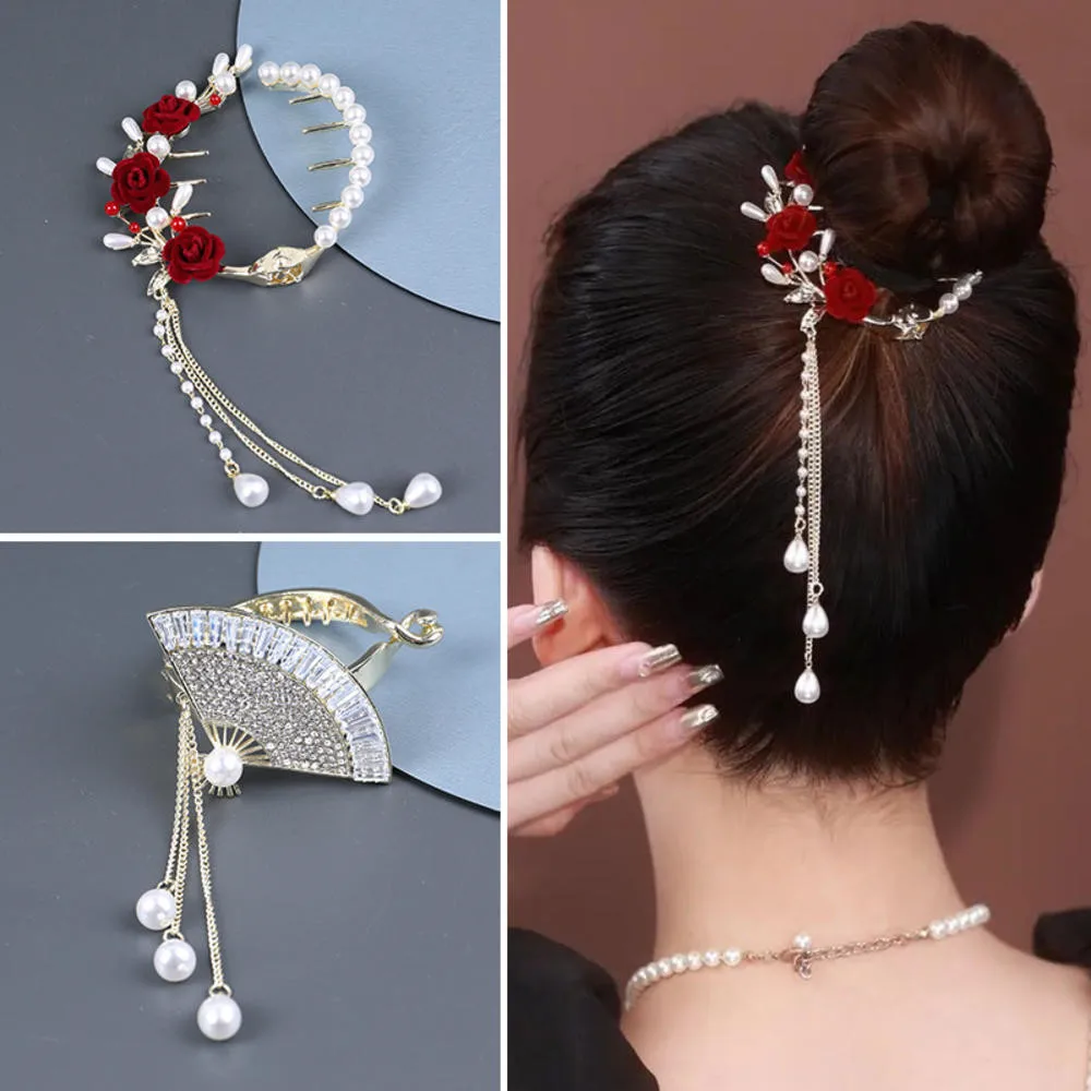 Retro Rose Pearl Tassel Hair Claw Vintage Long Pendant Hair Crab Ponytail Hair Clip Headband Hairpin Elegant Hair Accessories
Retro Rose Pearl Tassel Hair Claw Vintage Long Pendant Hair Crab Ponytail Hair Clip Headband Hairpin Elegant Hair Accessories
