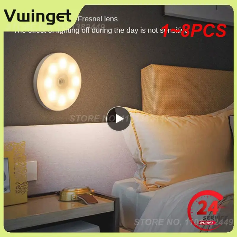 1 ~ 8 шт. перезаряжаемые круглые ночные светильники с датчиком движения под шкафом, лампа для шкафа, украшение для кухни и спальни 
1 ~ 8 шт. перезаряжаемые круглые ночные светильники с датчиком движения под шкафом, лампа для шкафа, украшение для кухни и спальни