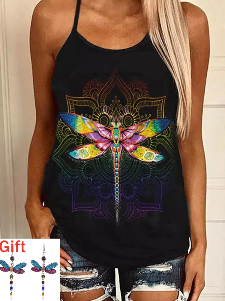 Summer Sleeveless T-Shirt Dragonfly Camis Mandala Gradient Criss-Cross Camisole Printed Vest Tank Tops Gift Pair Of Earrings
Summer Sleeveless T-Shirt Dragonfly Camis Mandala Gradient Criss-Cross Camisole Printed Vest Tank Tops Gift Pair Of Earrings