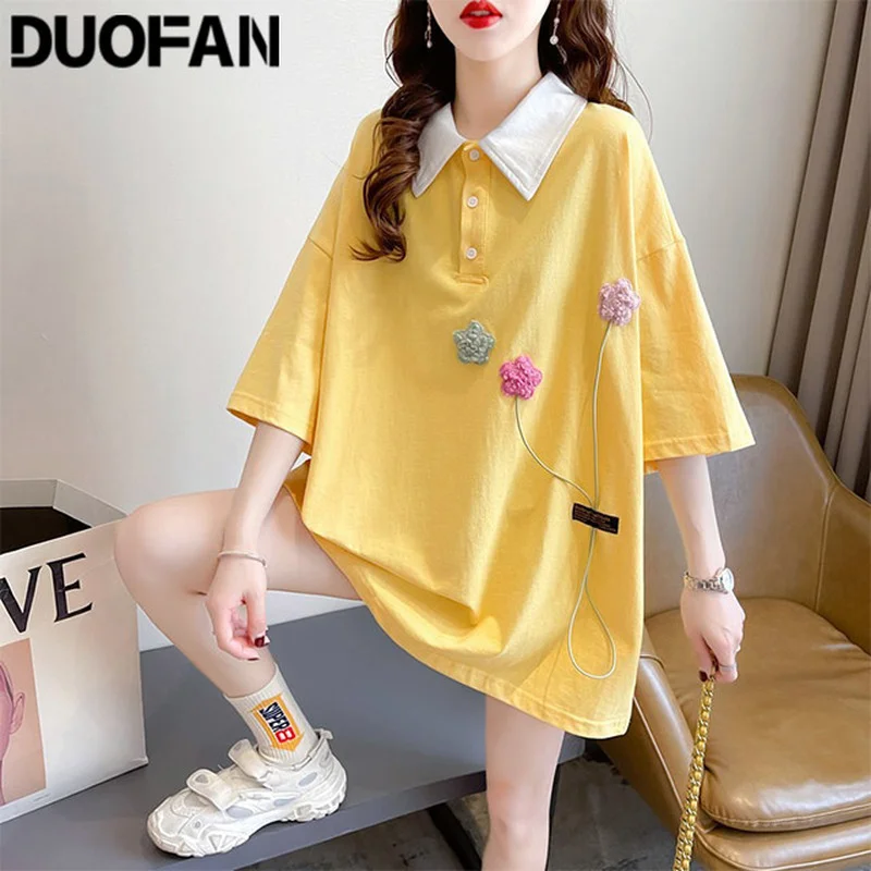 DUOFAN Summer Short-sleeved T-shirt Women's Embroidery Floral Casual Polo Shirt Tees Harajuku Mid-length Maternity Tshirt Top
DUOFAN Summer Short-sleeved T-shirt Women's Embroidery Floral Casual Polo Shirt Tees Harajuku Mid-length Maternity Tshirt Top