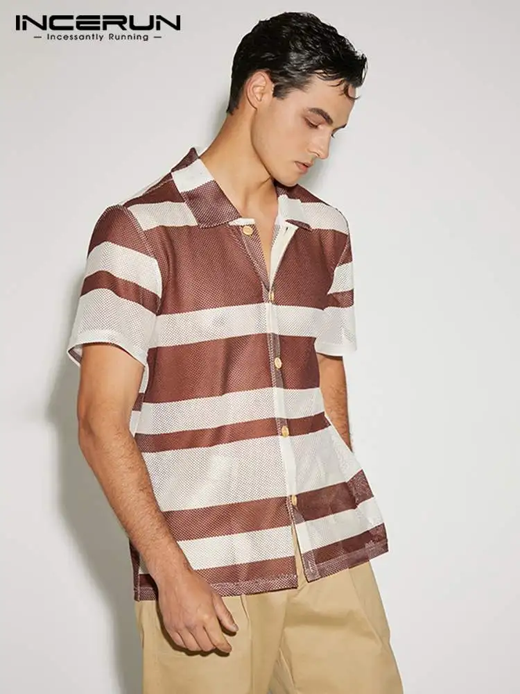 INCERUN Casual Streetwear Style New Men's Stripe Blouse Party Shows Style Male Stitching Short-sleeved Button Shirts S-5XL 2022
INCERUN Casual Streetwear Style New Men's Stripe Blouse Party Shows Style Male Stitching Short-sleeved Button Shirts S-5XL 2022