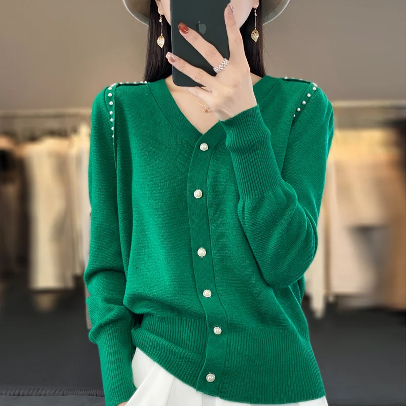 Worsted Thin Long-Sleeved Wool Knitted Cardigan Women's Short Coat Sweater V-Neck Westernized Versatility For Spring Autumn Wear
Worsted Thin Long-Sleeved Wool Knitted Cardigan Women's Short Coat Sweater V-Neck Westernized Versatility For Spring Autumn Wear