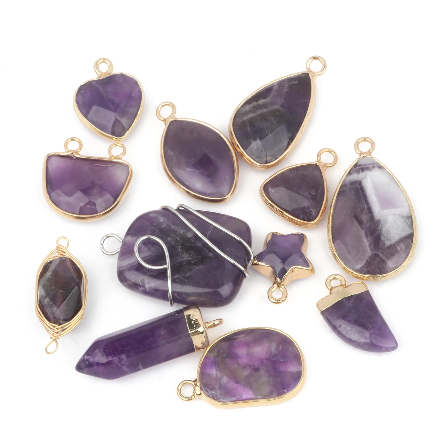 1pcs Natural Amethyst Stone Pendant Fashion Heart Star Tooth Water Drop Oval Charms For Earring Necklace Jewelry Making Findings
1pcs Natural Amethyst Stone Pendant Fashion Heart Star Tooth Water Drop Oval Charms For Earring Necklace Jewelry Making Findings