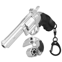 Revolver 1:4 Tactical Keychain Plastic Mini Pistol Gun Shape Weapon Key Ring Gift Decorations with Rotating And Pop Up Magazine