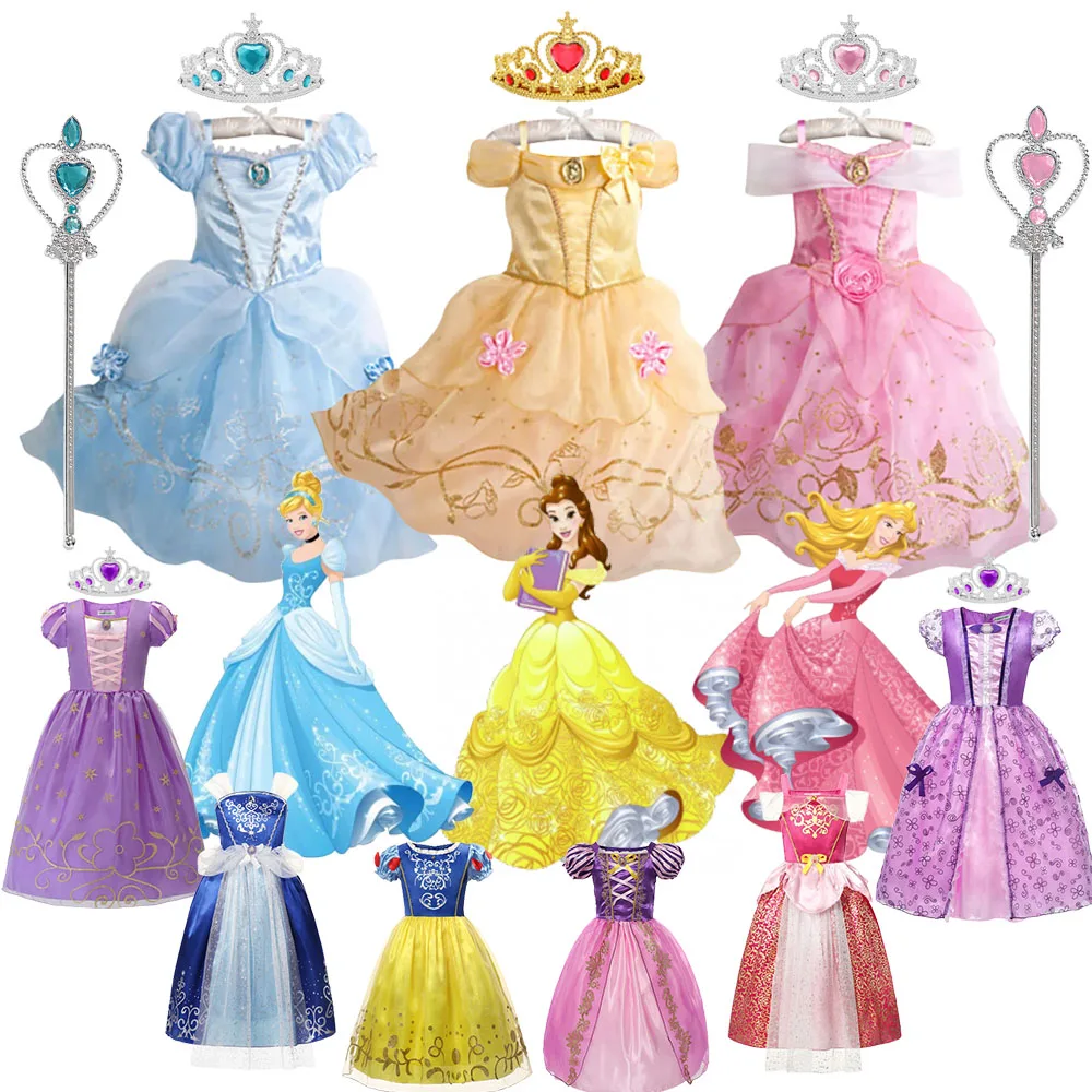 Платье принцессы Девочка из Диснея Рапунцель Золушка Аврора костюмы на Хэллоуин