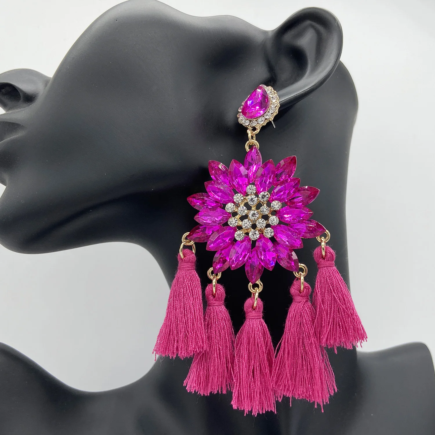 

New Fringed Statement Earrings Wedding Rhinestone Tassel Multicolored Hot Fashion Drop Earrings Party Jewelry for Women Trend