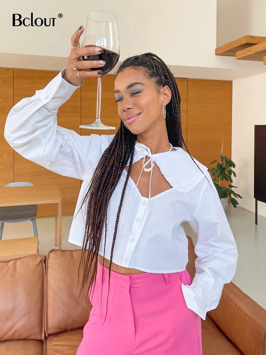 Bclout Hollow Out Women'S Shirt White Elegant Peter Pan Collar Flying Sleeve Blouses Casual V-Neck Lace-Up Chic Top Woman Summer
Bclout Hollow Out Women'S Shirt White Elegant Peter Pan Collar Flying Sleeve Blouses Casual V-Neck Lace-Up Chic Top Woman Summer