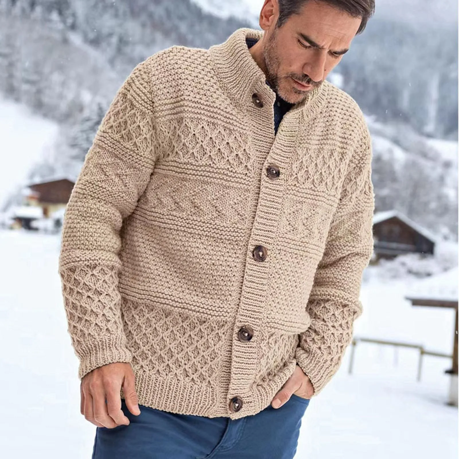 Men Knitted Sweater Button Cardigan Coat Top Male Autumn And Winter Thick Jacquard Print Warm Sweater Coat Casual Male Clothing
Men Knitted Sweater Button Cardigan Coat Top Male Autumn And Winter Thick Jacquard Print Warm Sweater Coat Casual Male Clothing