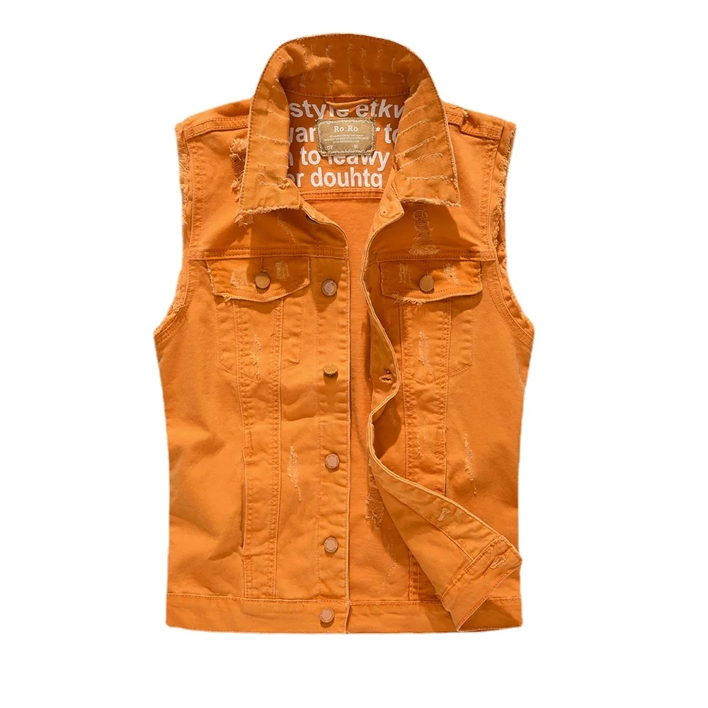 Men Slim Denim Vests Jackets New Fashion Male Orange Fit Denim Coats Vests Large Size Street Wear Holes Jeans Vest Size S-5XL 
Men Slim Denim Vests Jackets New Fashion Male Orange Fit Denim Coats Vests Large Size Street Wear Holes Jeans Vest Size S-5XL