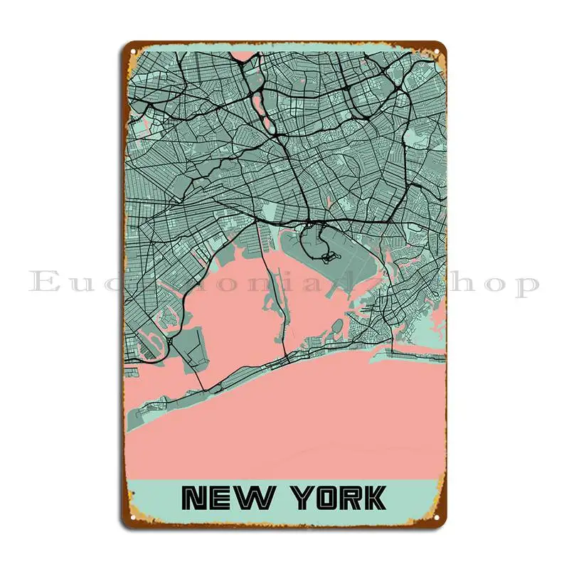 

Карта города пион, Нью-Йорк, металлический знак, забавный кинотеатр, пещера, персонализированный клубный жестяной знак, плакат