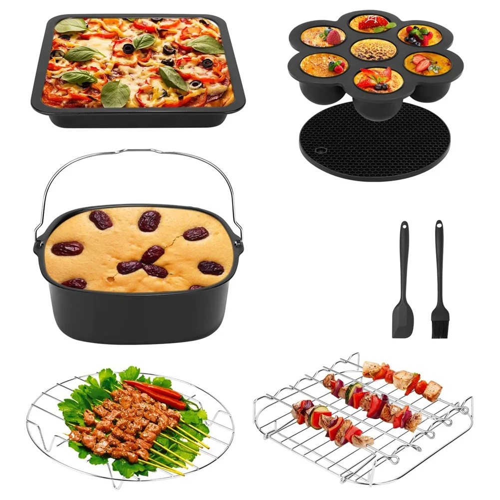 Air Fryer Accessories for COSORI and Other Square AirFryers, 5.5L with 8 Inch Cake Barrel, Pizza Pan, Skewer Rack 
Air Fryer Accessories for COSORI and Other Square AirFryers, 5.5L with 8 Inch Cake Barrel, Pizza Pan, Skewer Rack