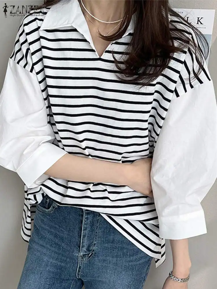 Элегантная Женская Офисная рубашка, весенние женские топы в стиле пэчворк ZANZEA, модная полосатая блузка с воротником с лацканами, рубашки в Корейском стиле оверсайз
Элегантная Женская Офисная рубашка, весенние женские топы в стиле пэчворк ZANZEA, модная полосатая блузка с воротником с лацканами, рубашки в Корейском стиле оверсайз