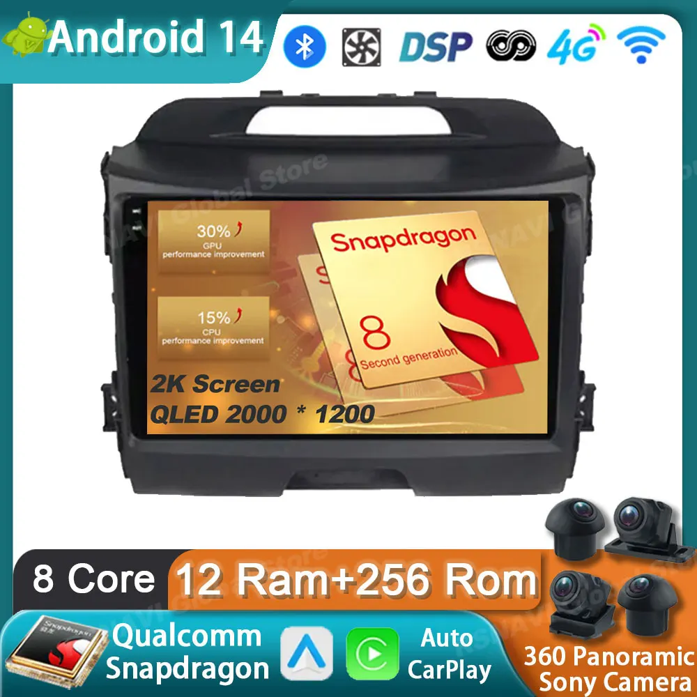Автомобильный радиоприемник Android 14 для KIA Sportage 3 2010-2016 GPS Carplay навигация стерео авто