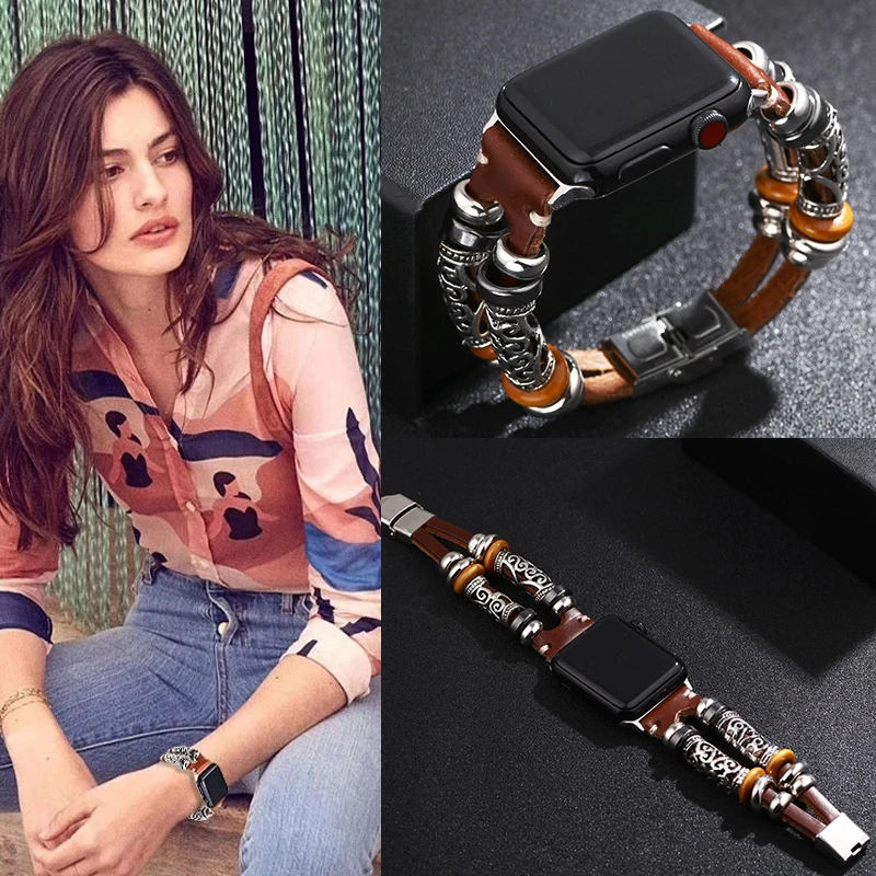 Leather Strap For Apple Watch Band 44mm 40mm 42mm 38mm Watchband Bracelet Retro Handmade Beads Real Leather IWatch 3 4 5 6 7 Se
Leather Strap For Apple Watch Band 44mm 40mm 42mm 38mm Watchband Bracelet Retro Handmade Beads Real Leather IWatch 3 4 5 6 7 Se