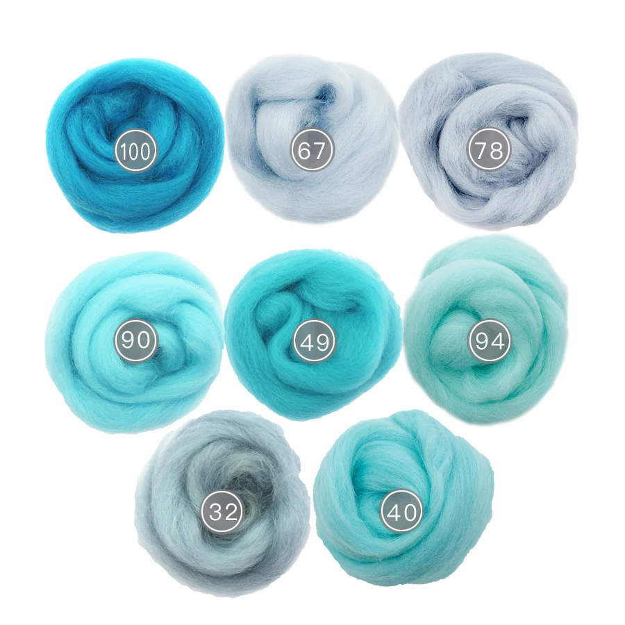10g*8 /50g*1 Light Blue Series Felting Wool Roving Wool Fibre For Needle Felting Weaving Wool Fiber For DIY Needle Felting 
10g*8 /50g*1 Light Blue Series Felting Wool Roving Wool Fibre For Needle Felting Weaving Wool Fiber For DIY Needle Felting