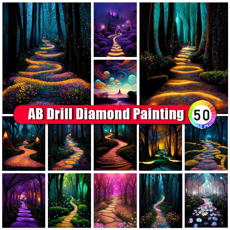 

BinXue2023 New Zipper Bag Fantasy Forest AB Diamond Painting Scenery Path Tree Mosaic Embroidery Handmade DIY Home Decor Gift