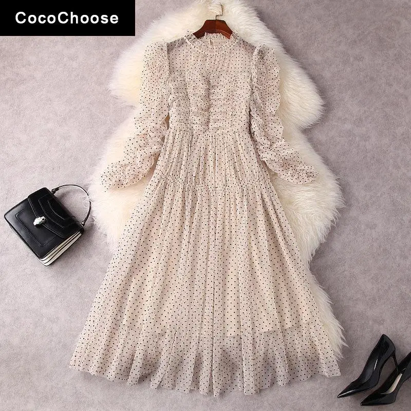 Vintage Fashion Polka Dot Mesh Dress For Women 2022 Spring Designer Ruffles Stand Collar Slim Waist Long Sleeve Party Dresses
Vintage Fashion Polka Dot Mesh Dress For Women 2022 Spring Designer Ruffles Stand Collar Slim Waist Long Sleeve Party Dresses