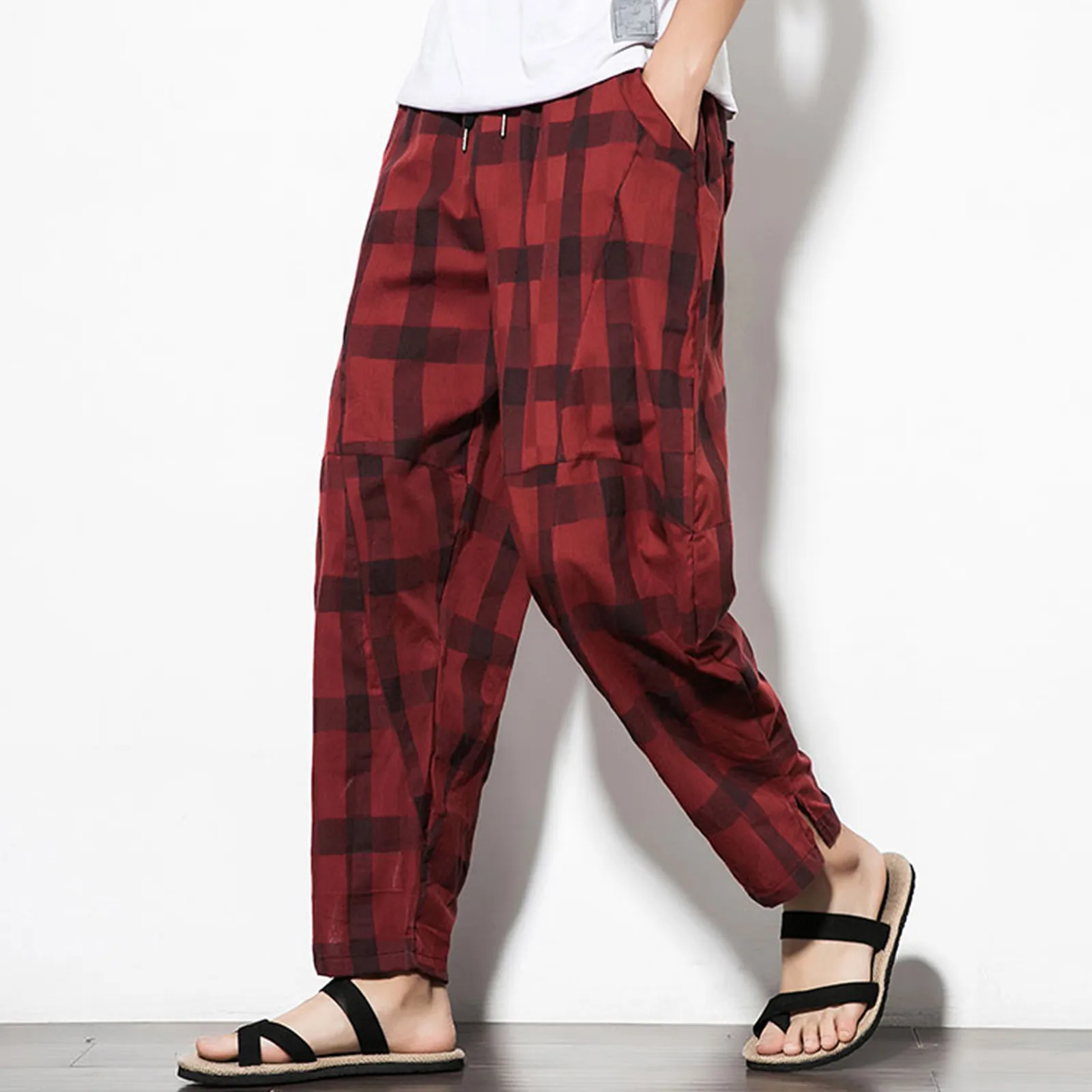 Men's Autumn Plaid Casual Loose Wide-leg Pants Lace-up Trousers
Men's Autumn Plaid Casual Loose Wide-leg Pants Lace-up Trousers
