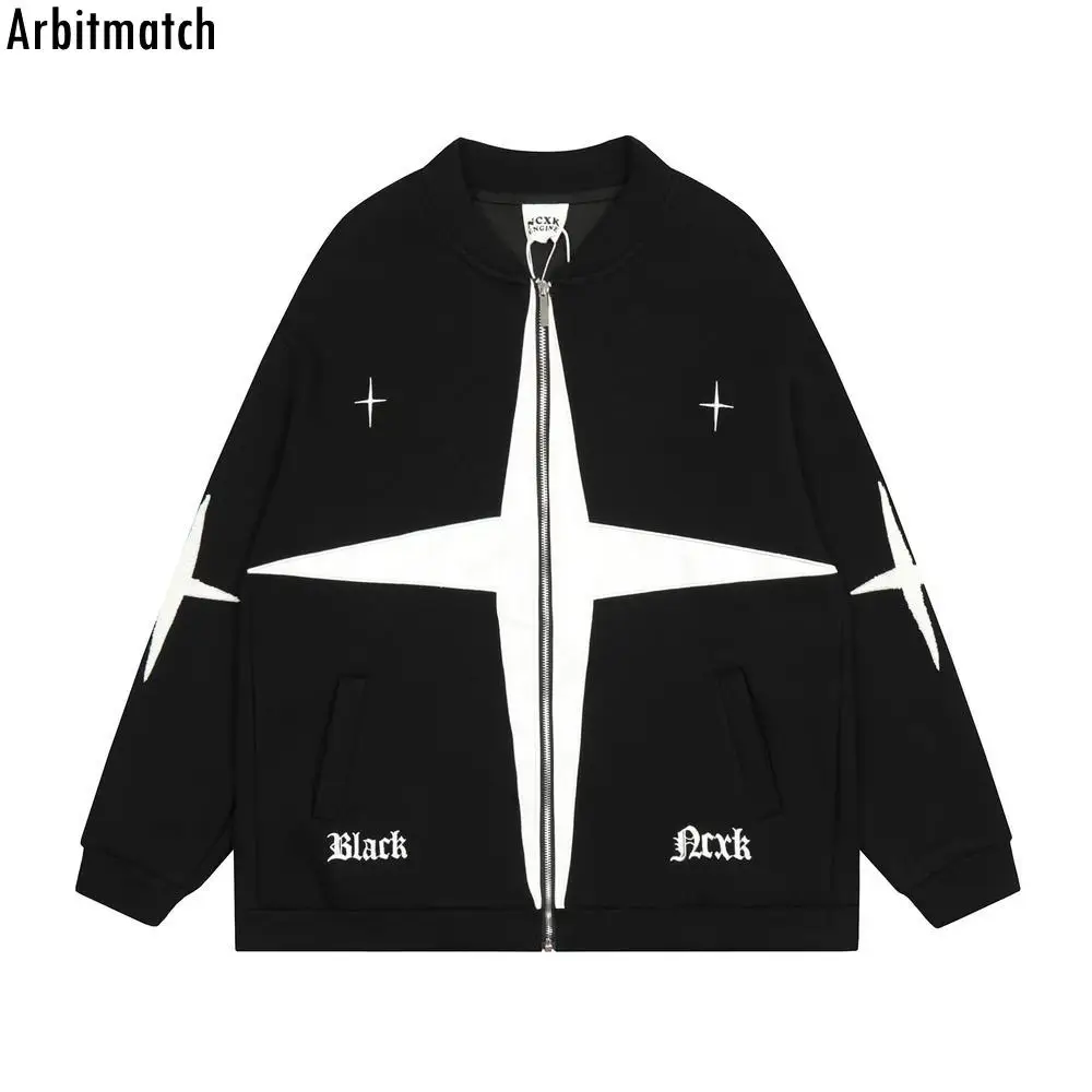 Hip Hop Hooded Sweatshirt Jacket Star Patchwork Letter Embroidery Zip Up Hoodie Jackets Autumn Harajuku Casual Cotton Coat
Hip Hop Hooded Sweatshirt Jacket Star Patchwork Letter Embroidery Zip Up Hoodie Jackets Autumn Harajuku Casual Cotton Coat