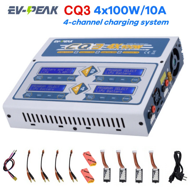 New Version EV-PEAK CQ3 100Wx4 10A 1-6S Balance Charger with JST_XH Adapter Board for LiPo LiFe NiMH NiCd Battery
New Version EV-PEAK CQ3 100Wx4 10A 1-6S Balance Charger with JST_XH Adapter Board for LiPo LiFe NiMH NiCd Battery