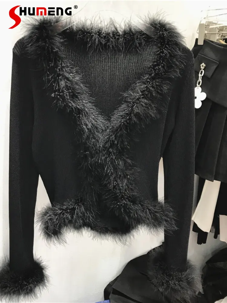 Elegant Furry V-neck Patchwork Slight Strech Black Knitwear for Women 2022 Autumn Sexy Slim-Fit Long Sleeve Knitting Top Female
Elegant Furry V-neck Patchwork Slight Strech Black Knitwear for Women 2022 Autumn Sexy Slim-Fit Long Sleeve Knitting Top Female