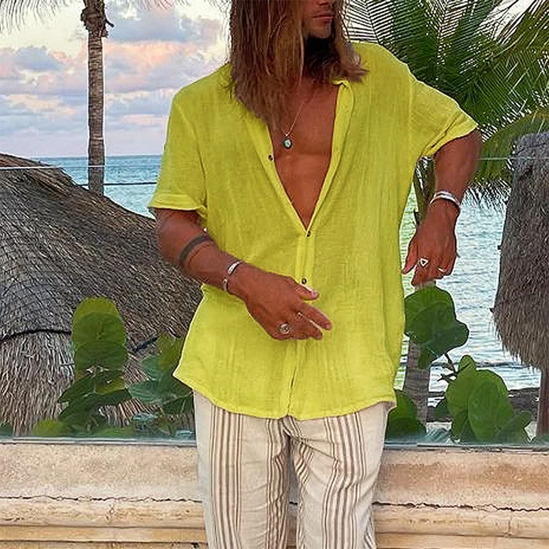 2023 Men Casual Cotton Linen Shirts Standing Collar Male Solid Color Short Sleeves Loose Tops Summer Beach Handsome Men's Shirts
2023 Men Casual Cotton Linen Shirts Standing Collar Male Solid Color Short Sleeves Loose Tops Summer Beach Handsome Men's Shirts