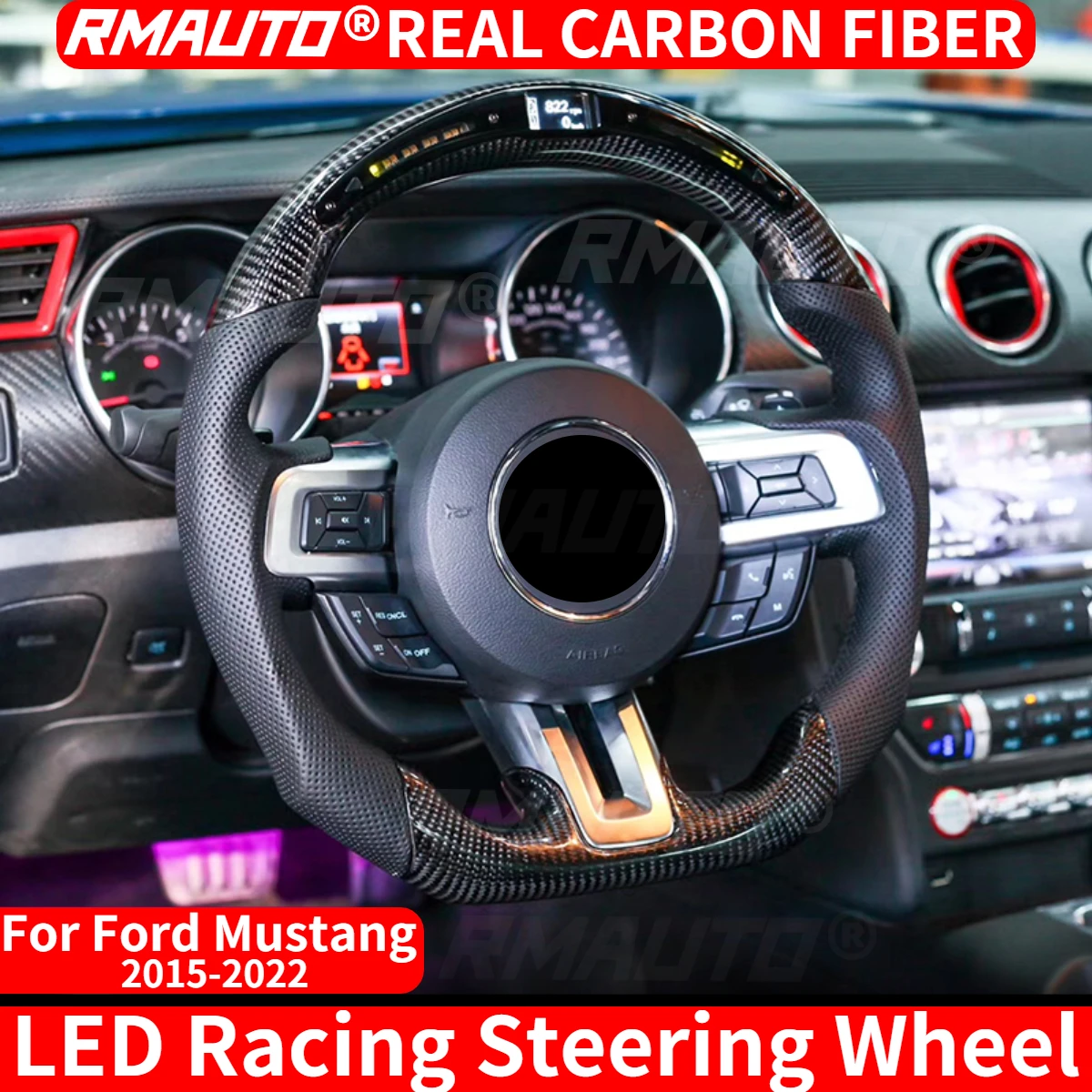 RMAUTO Real Carbon Fiber Steering Wheel LED Shift Lights RPM Speed Display Racing Steering Wheel For Ford Mustang 2015-2022
RMAUTO Real Carbon Fiber Steering Wheel LED Shift Lights RPM Speed Display Racing Steering Wheel For Ford Mustang 2015-2022