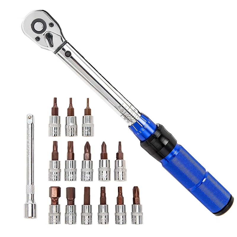 Bike Torque Wrench Set Steel 1/4 Inch Drive Click 17.7 In./Lbs. To 212.4 In./Lbs. (2-24Nm) For Road Mountain Bikes
Bike Torque Wrench Set Steel 1/4 Inch Drive Click 17.7 In./Lbs. To 212.4 In./Lbs. (2-24Nm) For Road Mountain Bikes
