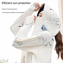 Ice Silk Vinyl Hat Brim Sunscreen Clothes Female 2023 New Anti-UV Breathable All-match Outdoor Printed Sunscreen Clothes