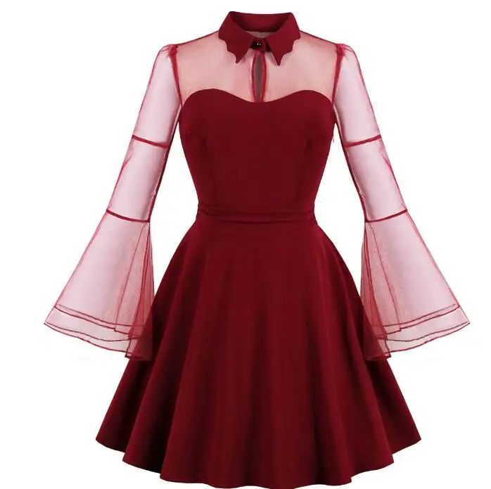 Women's Retro Long Sleeve Party Dress, Black Halloween Queen Gauze Flared Sleeve Dress
Women's Retro Long Sleeve Party Dress, Black Halloween Queen Gauze Flared Sleeve Dress
