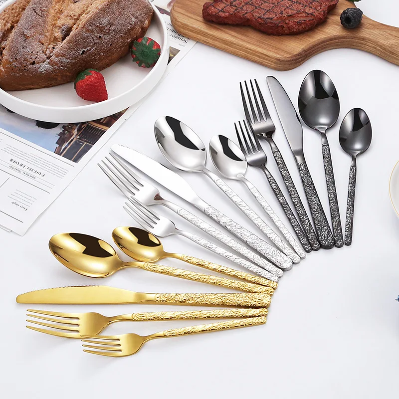 Relief Tableware Set Creative Retro Stone Stainless Steel Tableware Knife Fork Spoon Set
Relief Tableware Set Creative Retro Stone Stainless Steel Tableware Knife Fork Spoon Set