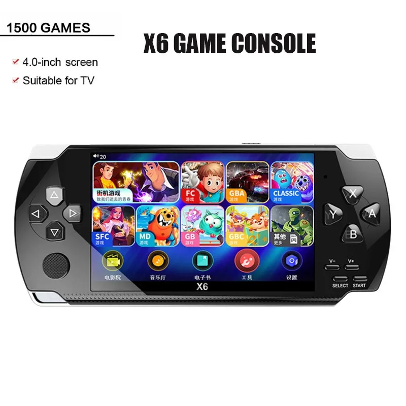 X6 4.0 Inch Handheld Portable Game Console 8G 32G Preinstalle 1500 Free Games Support TV Out Video Game Machine Boy Player Best
X6 4.0 Inch Handheld Portable Game Console 8G 32G Preinstalle 1500 Free Games Support TV Out Video Game Machine Boy Player Best