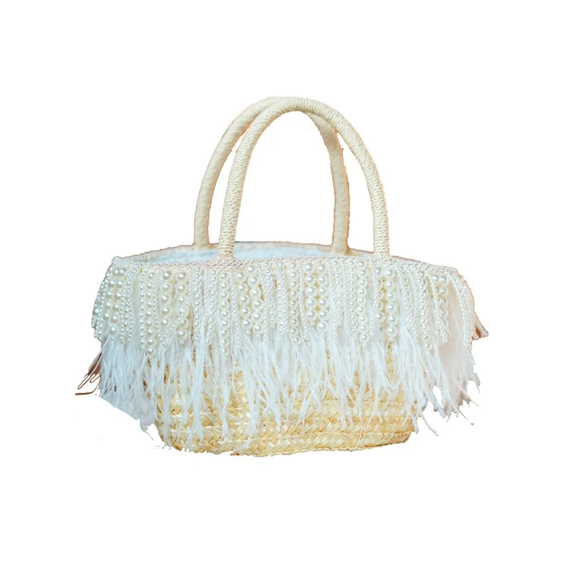 White Ostrich Feather Beach Bag Women Summer Handmade Pearls Beaded Tassel Woven Straw Tote Bags Bohemia Handbag 
White Ostrich Feather Beach Bag Women Summer Handmade Pearls Beaded Tassel Woven Straw Tote Bags Bohemia Handbag