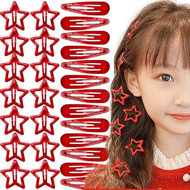 

New Y2K Red Star BB Clip Hairpin Women's Side Bang Barrettes Korean Cute for Girls Fashion Five-pointed Stars Hair Clip Headwear