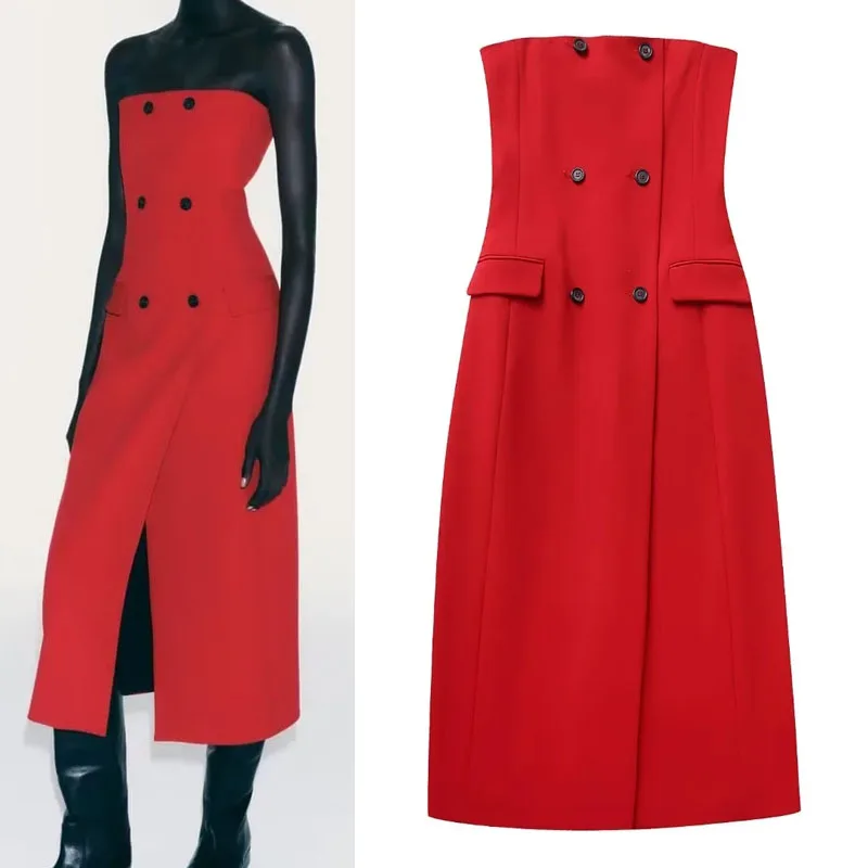 Платье-миди женское на пуговицах, с разрезом, без рукавов 
Платье-миди женское на пуговицах, с разрезом, без рукавов